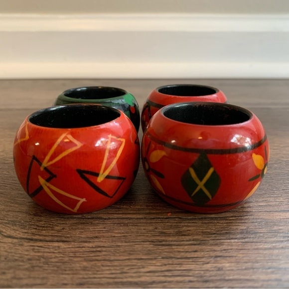 Set of 4 Hand Painted Carved Wood Napkin Holders - Picture 3 of 8